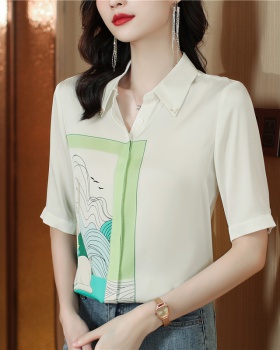 Real silk slim tops printing silk shirt for women