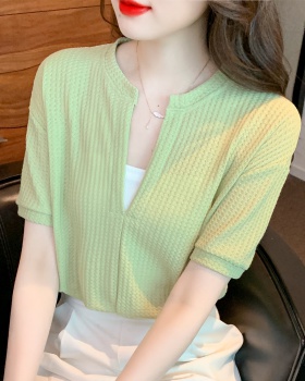 Korean style Pseudo-two T-shirt V-neck small shirt for women