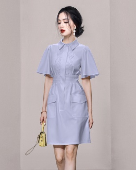 Slim lotus sleeve temperament fashion lapel dress