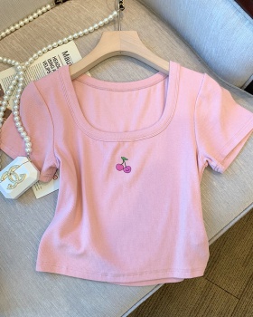 Printing summer pink T-shirt short sleeve slim tops for women