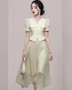 Slim fashion summer tops elegant irregular skirt a set