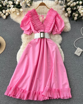 V-neck beautiful slim pinched waist dress for women
