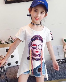 Big child girl T-shirt Western style tops 2pcs set