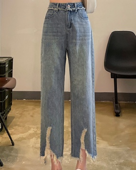 Summer high waist jeans thin straight wide leg pants