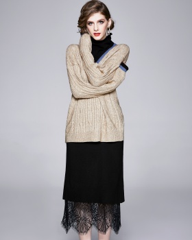 Pseudo-two fashion retro skirt loose knitted wear tops