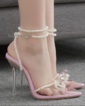 High-heeled rhinestone slippers bow sandals for women