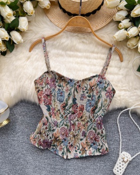 Wrapped chest Western style vest floral tops for women