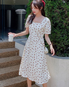 Unique France style sweet pinched waist dress for women