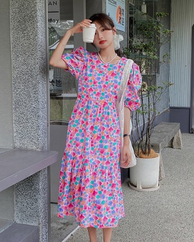 Floral France style dress tender pink long dress for women