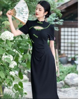 Mixed colors Chinese style cheongsam black dress