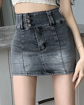 Breasted package hip high waist denim short skirt for women