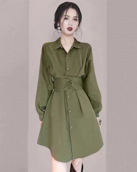 Pinched waist autumn dress single-breasted shirt for women