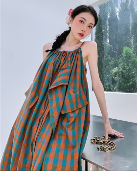 Mixed colors plaid loose summer all-match slim dress