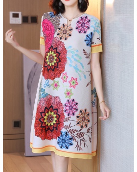 Fold temperament fat short sleeve large yard dress for women
