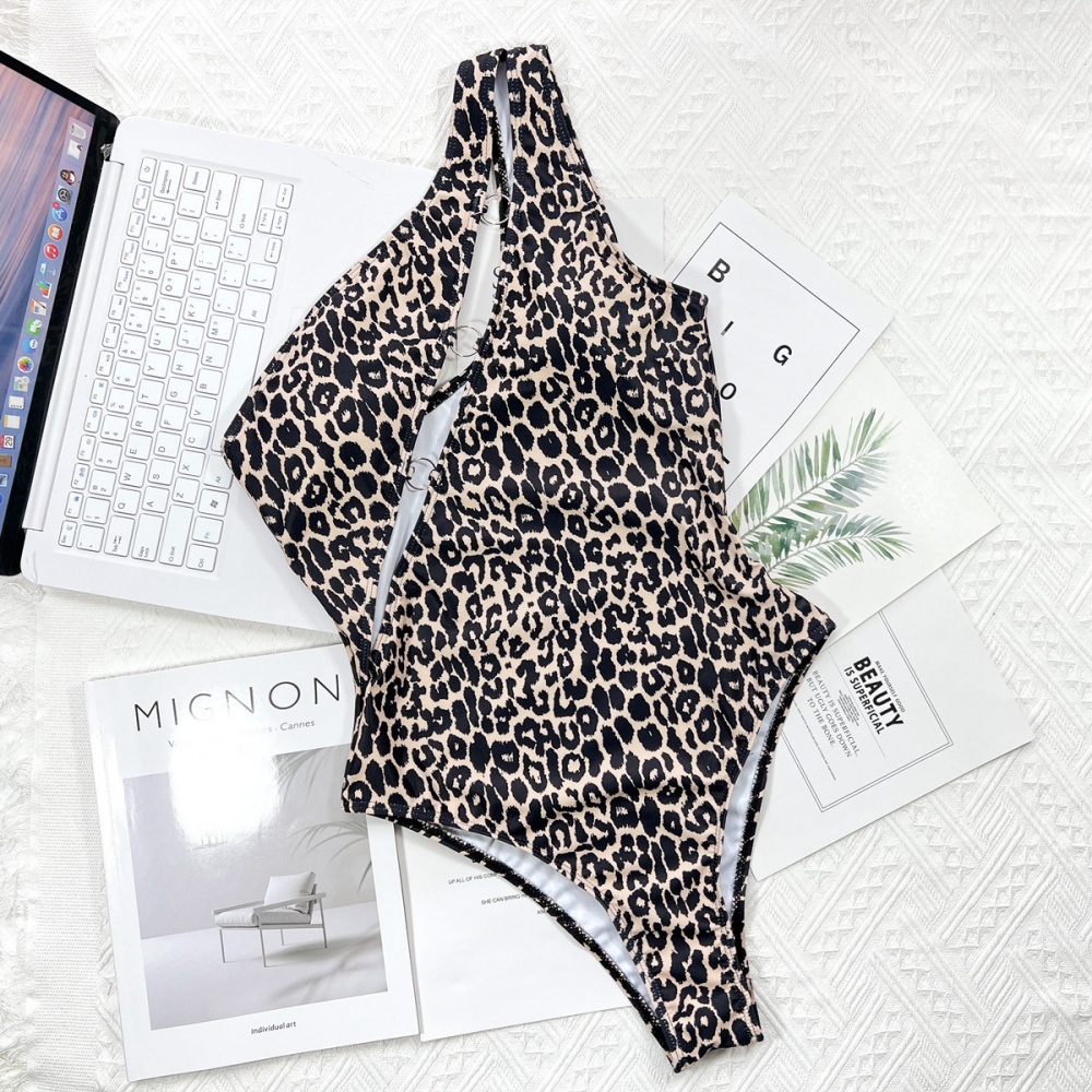 Hollow leopard bikini bandage conjoined swimwear