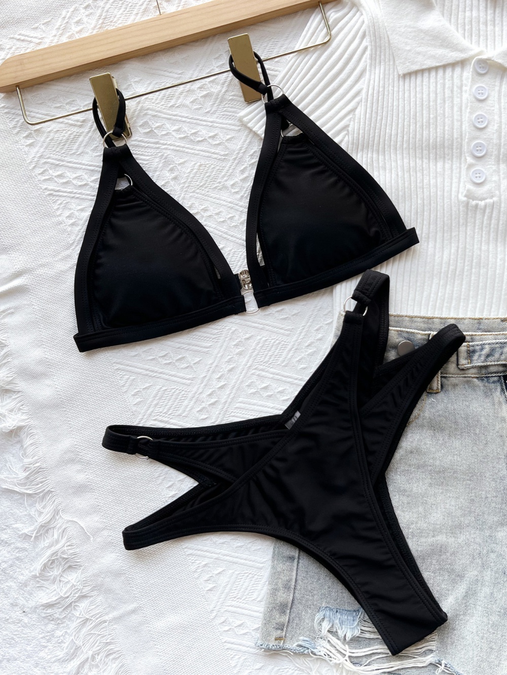 Sexy black swimwear hollow separates swimsuit