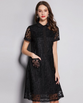 Lace large yard short sleeve black dress for women