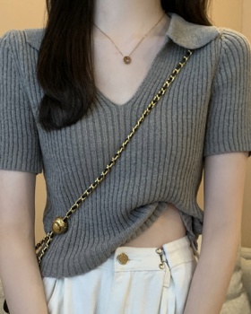 Slim all-match short knitted Korean style tops for women