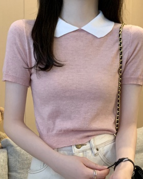 Knitted Korean style slim short sleeve short tops