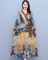 Chiffon printing long dress V-neck autumn dress for women