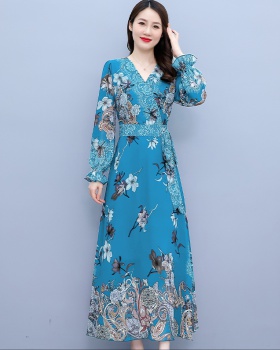 Printing chiffon autumn dress for women