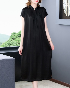 Summer temperament real silk dress black silk fashion long dress