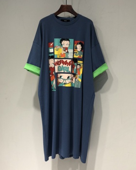 Summer loose Korean style dress cartoon pattern long T-shirt