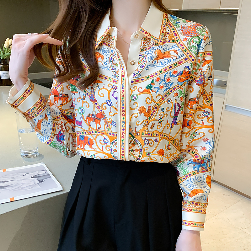 Mixed colors thin autumn shirt long sleeve floral tops for women