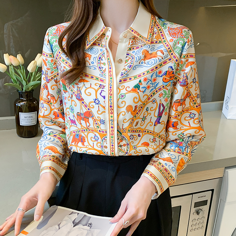 Mixed colors thin autumn shirt long sleeve floral tops for women