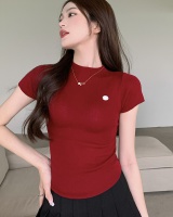 Slim half high collar T-shirt short tops for women