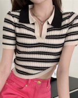 Short slim summer stripe knitted all-match tops