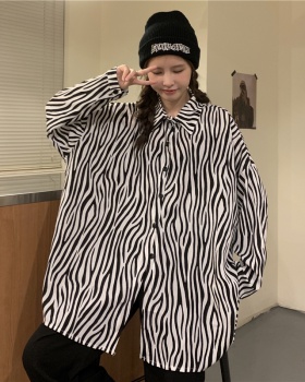 Long zebra loose personality shirt for women