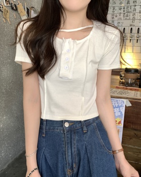Short Korean style T-shirt short sleeve halter tops for women