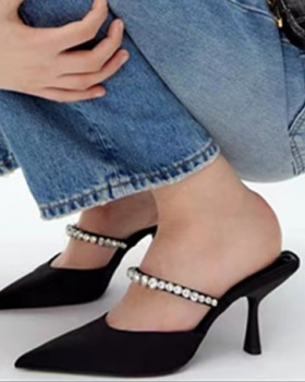 Rhinestone pointed shoes spring satin stilettos for women