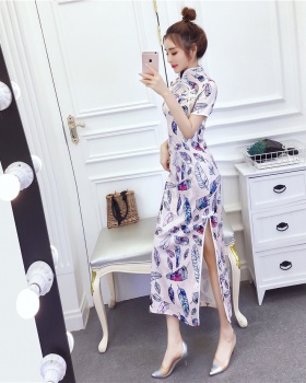 Split ladies summer dress fashion printing cheongsam