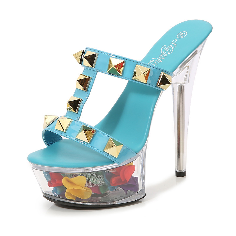 High-heeled round summer sandals