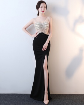 Long model V-neck formal dress sexy catwalk long dress