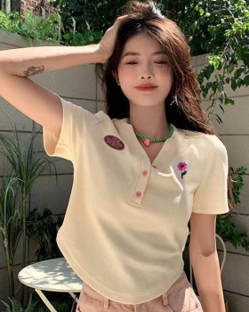Spicegirl short short sleeve tops V-neck unique T-shirt for women