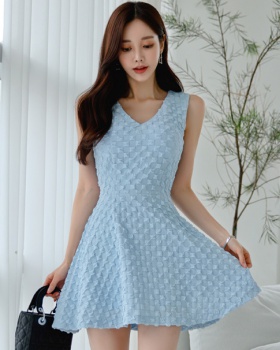 V-neck simple fashion Korean style pinched waist dress