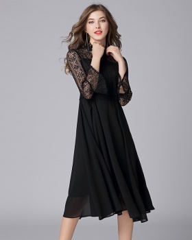 Lace black France style chiffon big skirt splice dress