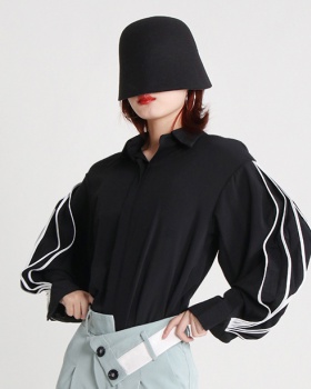 Stripe lantern sleeve shirt fashion tops for women