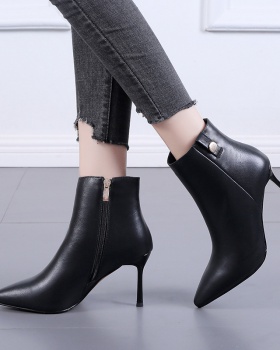 Pointed autumn high-heeled shoes fine-root short boots