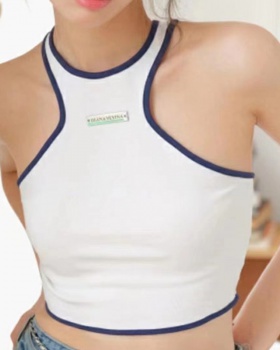 Casual printing short tops retro Korean style vest for women