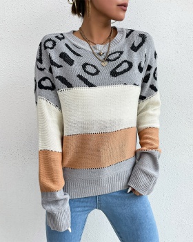 Leopard autumn and winter European style mixed colors sweater