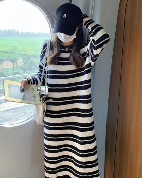 Stripe large yard sweater fat enlarge dress for women