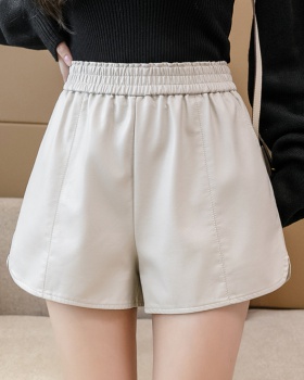 Casual wide leg pants leather short pants for women