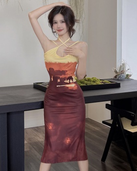 Split fashion long high waist spicegirl dress for women