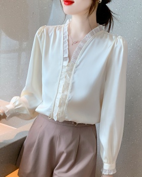 Autumn V-neck shirt Korean style tops for women