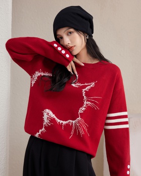 Autumn red bottoming shirt pullover sweater for women