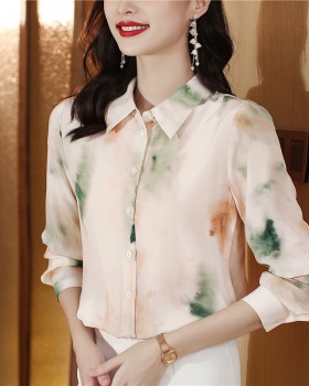 Gradient art long sleeve silk spring and summer shirt for women
